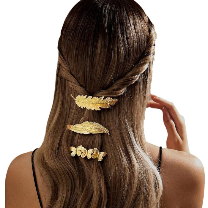 Wholesale hairpin retro metal feather bangs hairpin edge clip leaves texture spring clip hair accessories