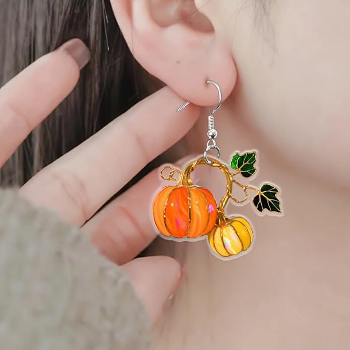 Wholesale Chic 2D Acrylic Pumpkin Earrings  Thanksgiving Funky Jewelry Accessory Party Gift Boutique Resale