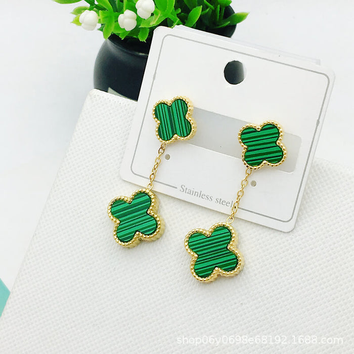 Wholesale Four Leaf Clover Double Flower Titanium Steel Earrings JDC-ES-HeiJ004