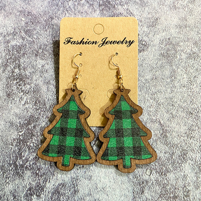 Wholesale  Christmas wooden earrings classic buffalo plaid retro holiday wooden earrings