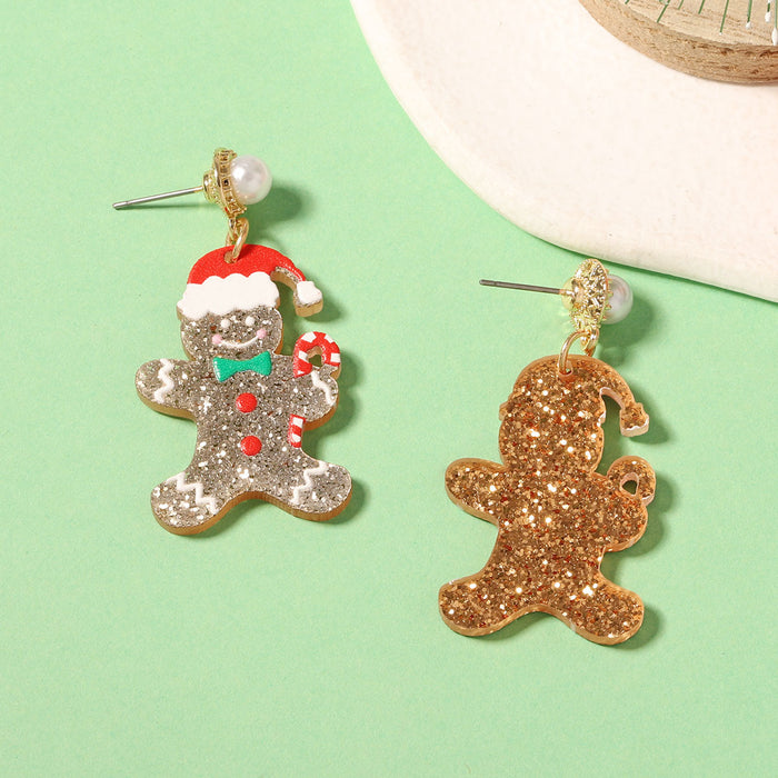 Wholesale Christmas Cute Cartoon Glitter Printed Bow Earrings
