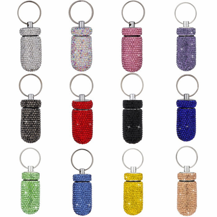 Wholesale Full Diamond Aluminum Alloy Storage Box Medicine Can Key Chain JDC-KC-ZW001