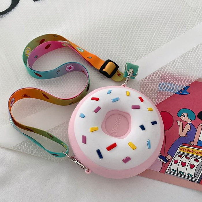 Wholesale Rainbow Donut Bag Children's Coin Purse Silicone Shoulder Backpack Baby Cartoon Wallet Crossbody Bag Women