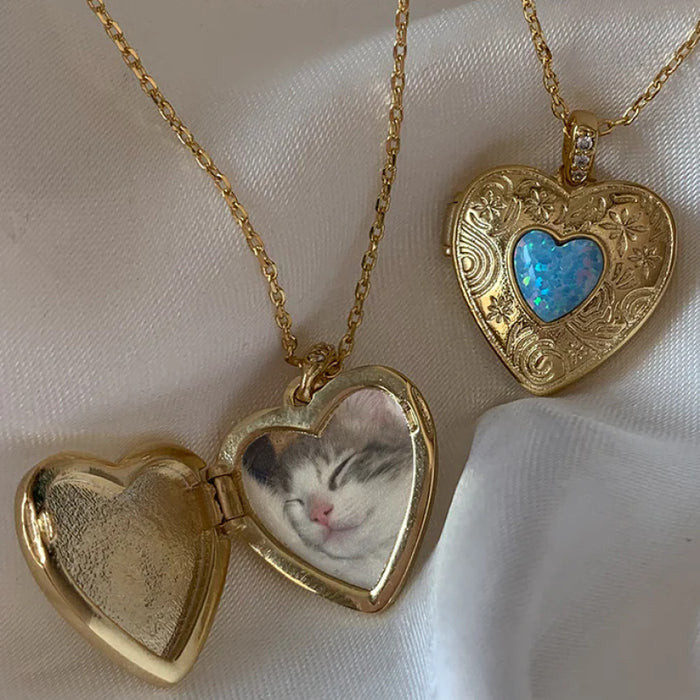 Wholesale Photo Box Pendant Necklace Opening Peach Heart Pendant Collarbone Chain Plated Gold