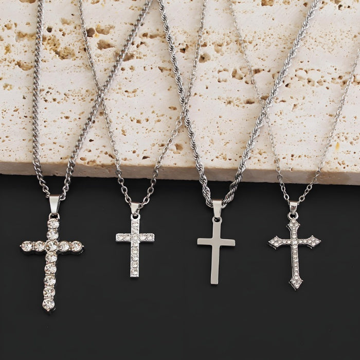 Wholesale Necklace accessories, street stainless steel full diamond cross collarbone chain wholesale