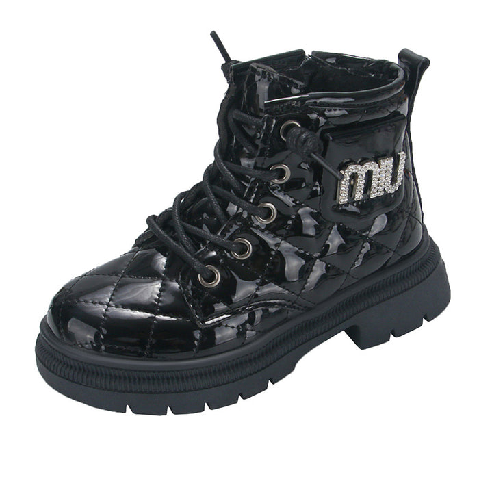 Wholesale A Pair/ Children's Fashionable and Personalized Black Leather Mid-term Martin Boots JDC-KS-SB006