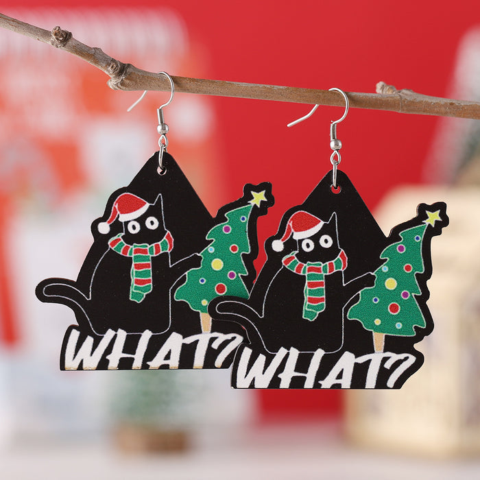 Wholesale  Christmas Lantern Black Cat Pendant Earrings