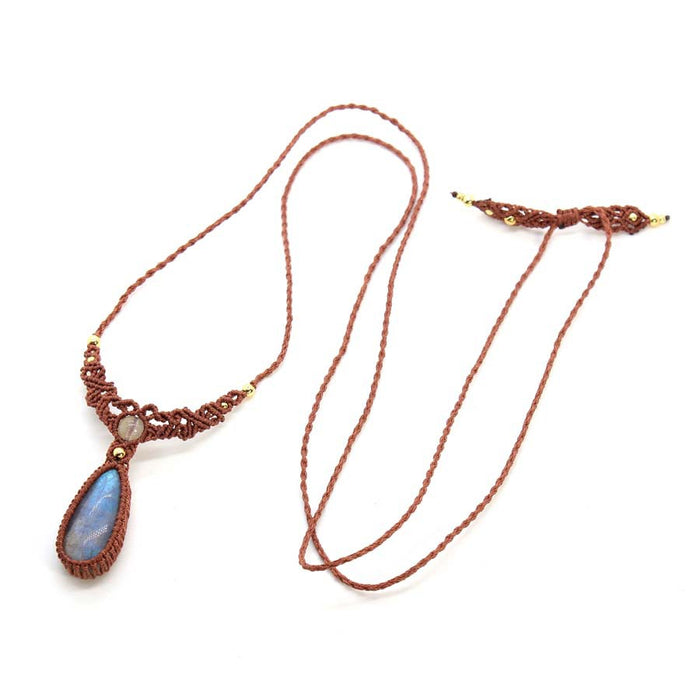 Wholesale Women S Vintage Bohemian Handmade Necklace Irregular Drop Natural Stone Pendant Braided Chain Fashion Jewelry Accessory