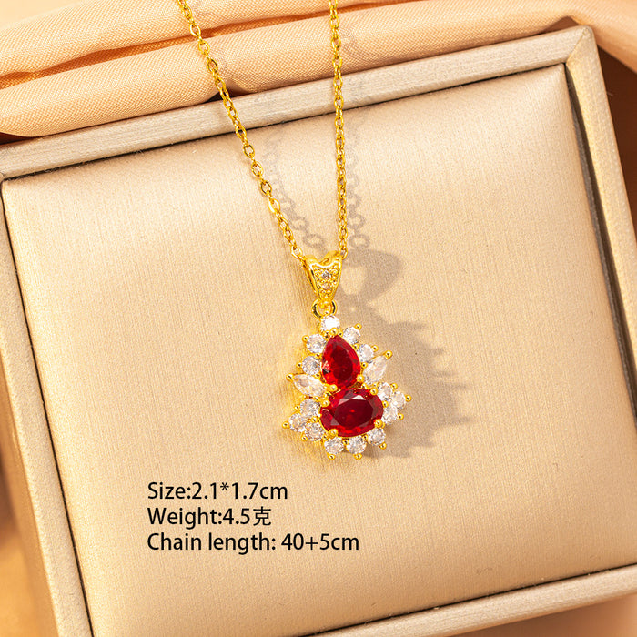 Wholesale Titanium steel necklace with red zircon