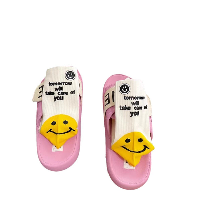 Wholesale Colorful socks with smiley face and letter print on the outside, with a pile of socks in the middle