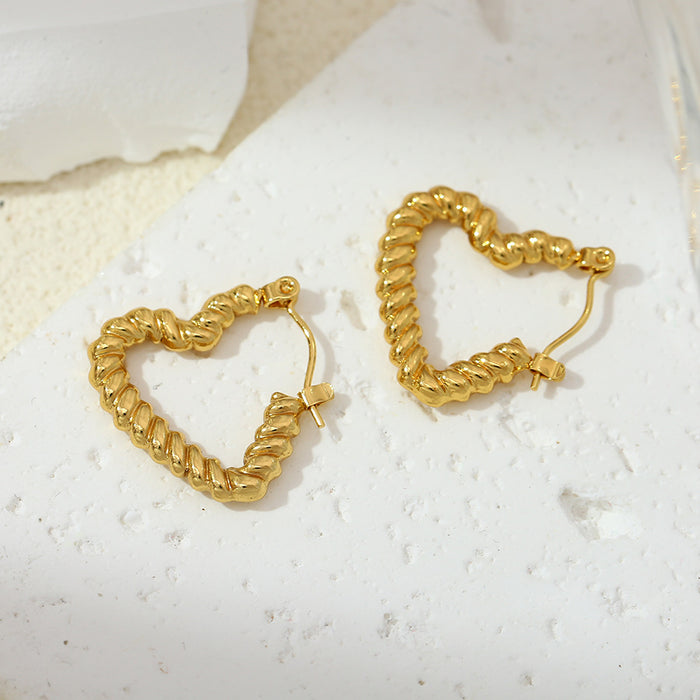 Wholesale Gentle temperament stainless steel gold earrings with smooth heart-shaped twisted buckle