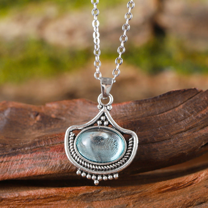 Wholesale Jewelry Retro Blue Oval Gemstone Pendant