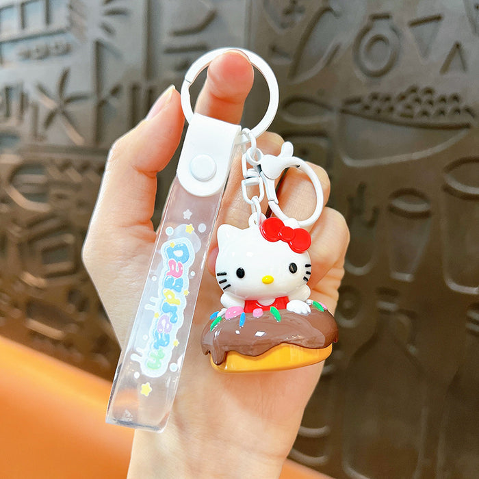 Wholesale Cartoon electroplated donut cat keychain