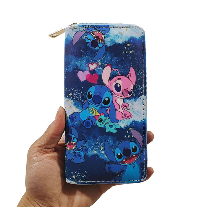 Wholesale Anime Cartoon Stitch PU Long Zipper Wallet 1928 Stitch Wallet Printed Clutch JDC-WT-DengX004