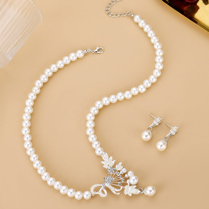 Wholesale Alloy Pearl Rhinestone Bridal Jewelry Set - 2 Piece Necklace Earrings MOQ≥2