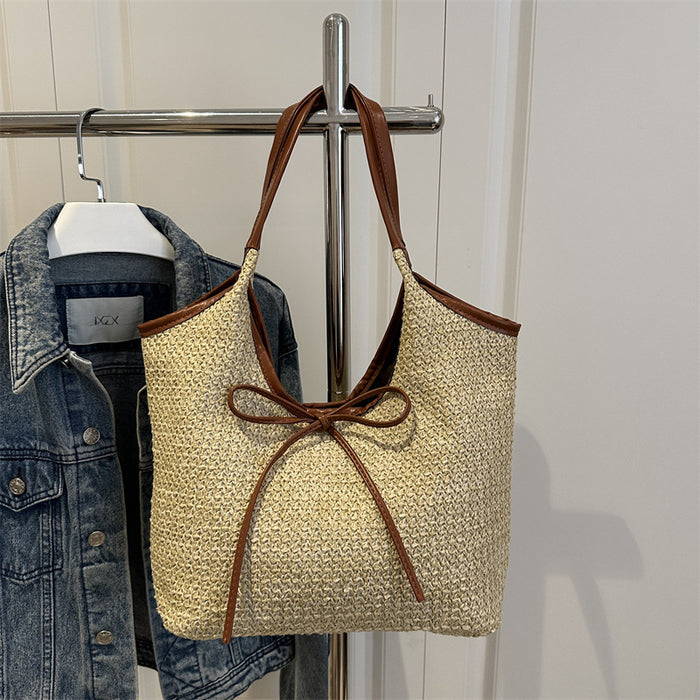 Wholesale Small and niche bow woven bag, hand-held single shoulder crossbody bag, large capacity tote bag