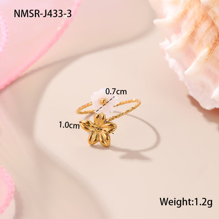 Wholesale Delicate floral pearl stainless steel open ring