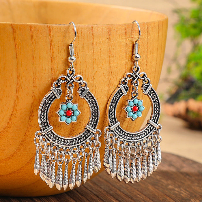 Wholesale 2pcs Bohemian Vintage Flower Tassel Elegant Earrings