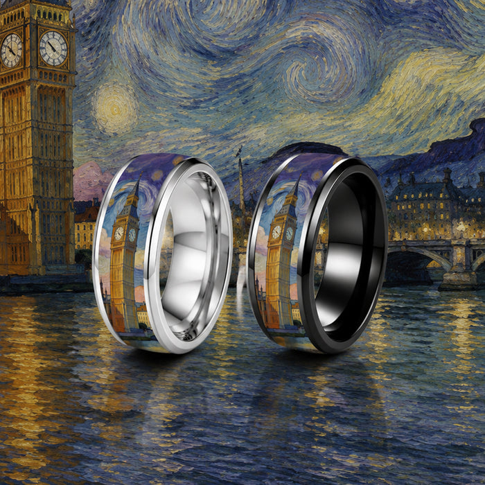 Wholesale Vintage Starry Sky Big Ben Stainless Steel Ring Jewelry Accessory