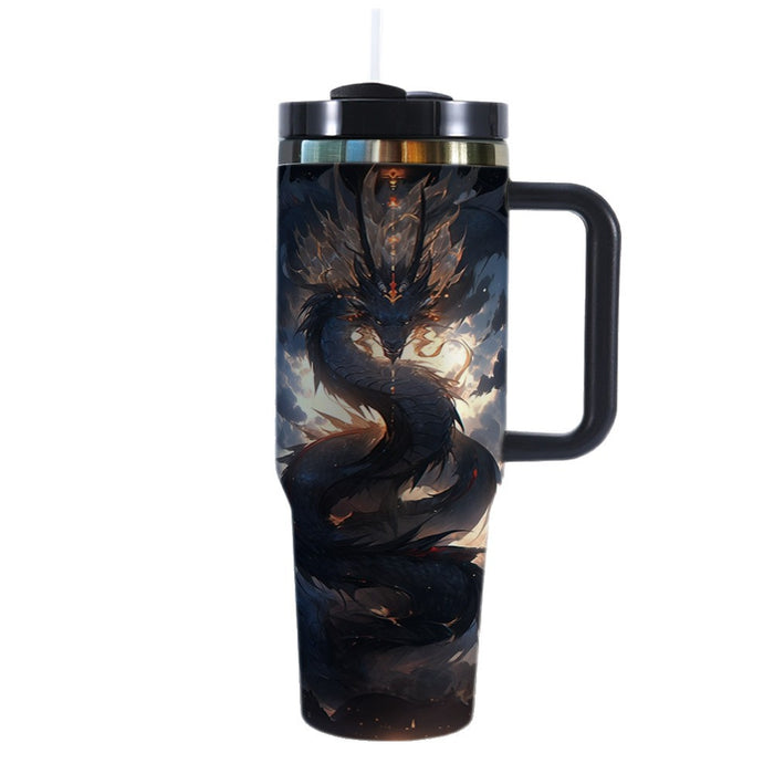 Wholesale 3D Neon Dragon Pattern Handle of Thermos Cup - Dark Magical Dragon Design