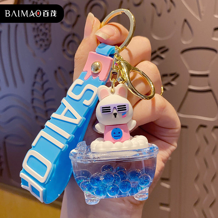 Wholesale Creative cartoon oiled liquid keychain figurine keychain couple bag pendant