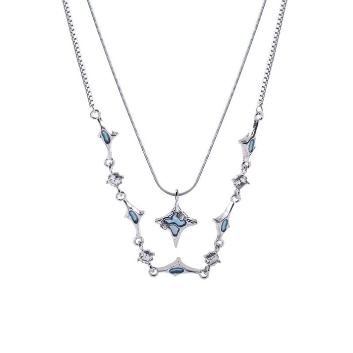 Wholesale Double layered four pointed star necklace, collarbone chain, niche accessory