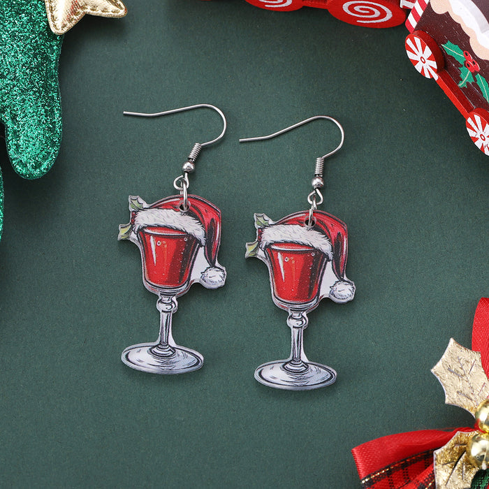 Wholesale Wooden Christmas Wine Glass Earrings JDC-ES-ChuLian006