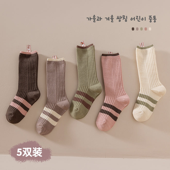 Wholesale Autumn and Winter Children's Combed Cotton Strips Textured Pile Socks Long Tube Sports Socks JDC-SK-SL005