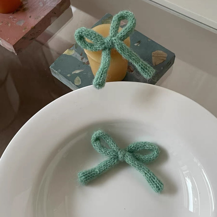 Wholesale  plush candy color  colorful wool hairpin bow knitted bangs clip hair accessories hairpin