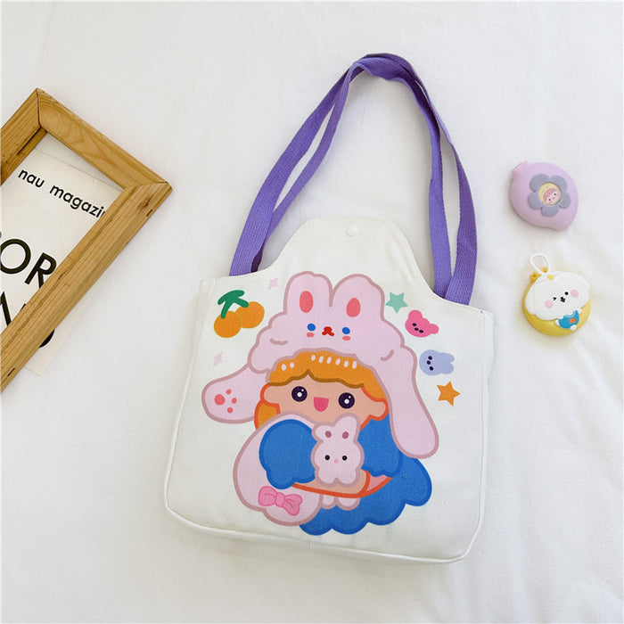 Wholesale Cartoon canvas bag, tutoring bag, illustration, large capacity shoulder bag, cute hand-held handbag