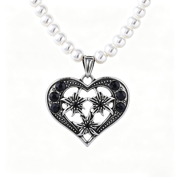 Wholesale Vintage Red Heart Edelweiss Choker Necklace With Rhinestones And Faux Pearl Beads Chic Party Fashion Accessory