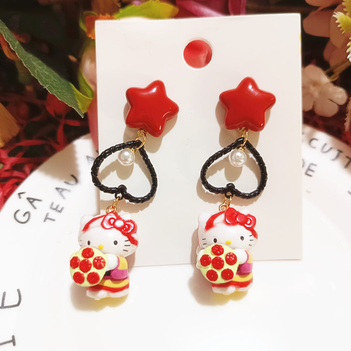 Wholesale Cute Funny Cos Dress-up Cat Elegant Chef Cat Cartoon Silver Earrings Women