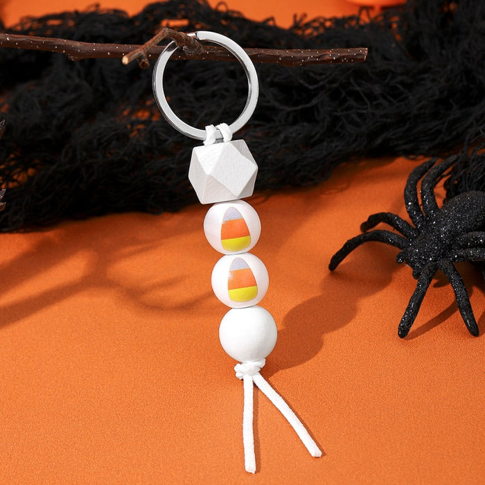 Wholesale Halloween Pumpkin Car Bat Wooden Beaded Keychain JDC-KC-RongRui027