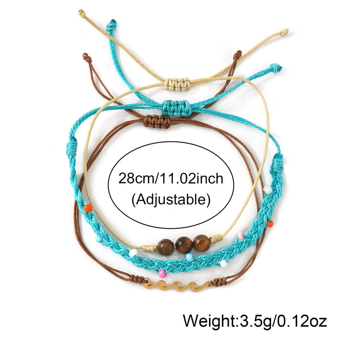 Wholesale Trendy Summer Resort Layered Bracelet In Blue Handmade Tiger Eye Stone With Metal Wave Unisex Gift