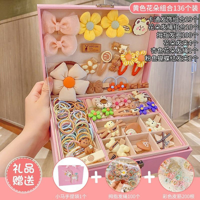 Wholesale Children' s New Headwear Girl Birthday Gift Jewelry Box Princess Girl Hair Accessories Set Gift Box Baby Hair Clip