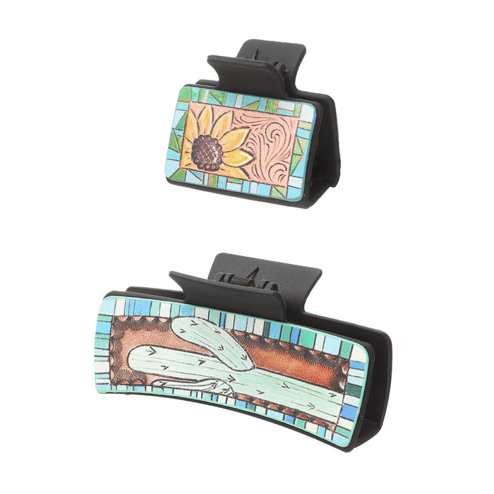 Wholesale Western Style Sunflower Cactus Leather Hairpin Combination suit Shark Clip Women' s Grab