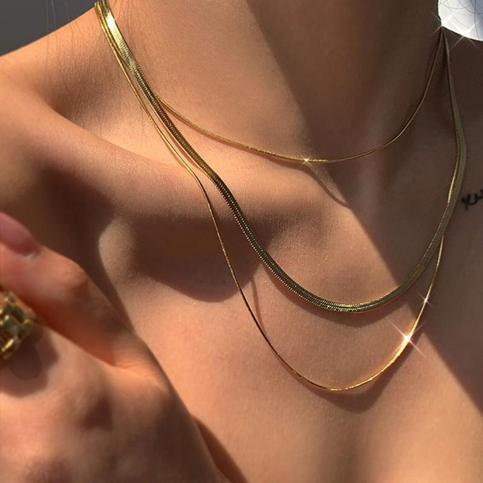 Wholesale Personality Trendy Cold Wind Wide Flat Thin Stacked Collarbone Necklace Titanium Steel