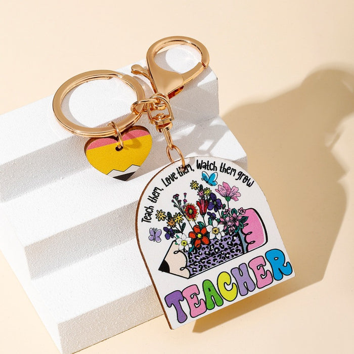 Wholesale Teacher's Day TEACHER Wooden Keychain JDC-KC-RongR023
