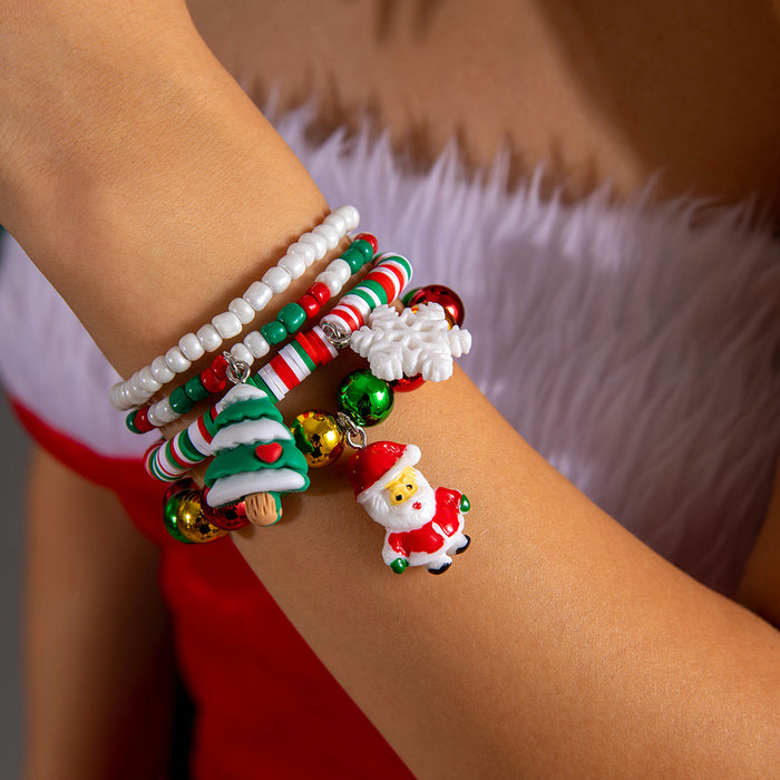 Wholesale Christmas Cute Bells Santa Reindeer Snowman Pendant Red Rope Bracelet Fashion Accessory Gift MOQ≥2