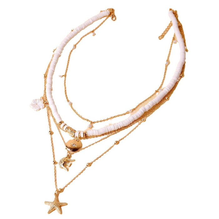 Wholesale Zinc Alloy Layered Necklace with nut Tree Starfish Flower Pendant