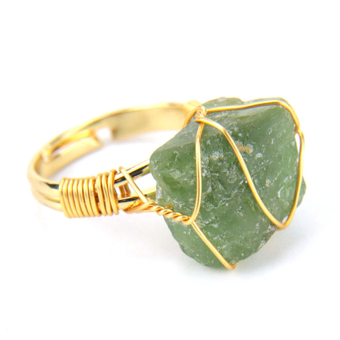 Wholesale New Personalized Handmade Wrapped Raw Stone Agate Ring Women's Adjustable Ring R02 JDC-RS-HXu003