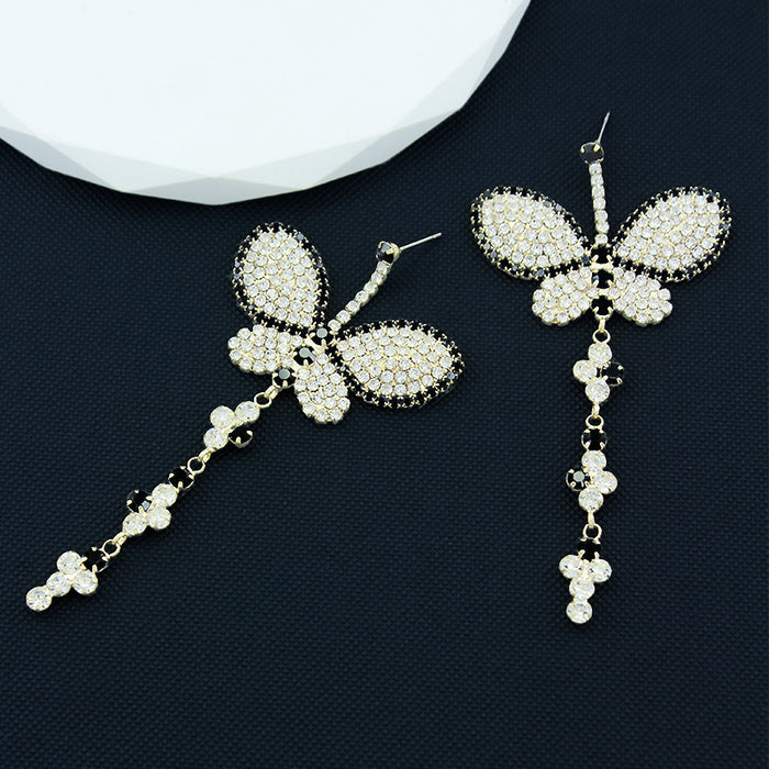 Wholesale Exaggerated Butterfly Drop Earrings Women's Black Diamond Earrings