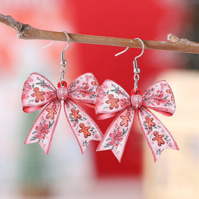 Wholesale Christmas gingerbread man Christmas tree bow pendant earrings