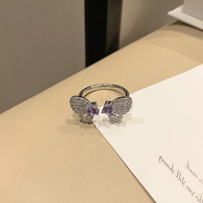 Wholesale Exquisite niche zircon butterfly diamond ring with minimalist layering style and versatile ring accessories