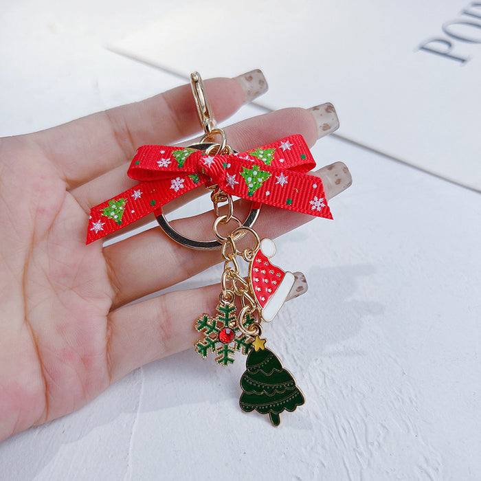 Wholesale Green Bow Christmas Tree Keychain Zinc Alloy Car Key Decorative Gift
