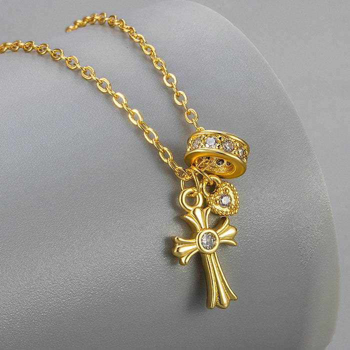 Wholesale New compact dot diamond cross heart necklace, niche fashion, versatile, light luxury, white collarbone chain