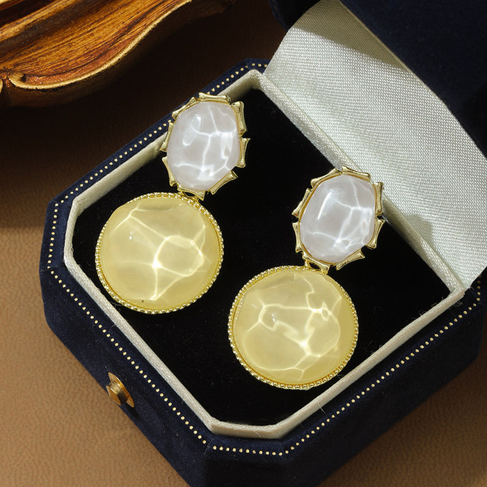 Wholesale Color blocking water ripple retro geometric circular unique light luxury design earrings wholesale