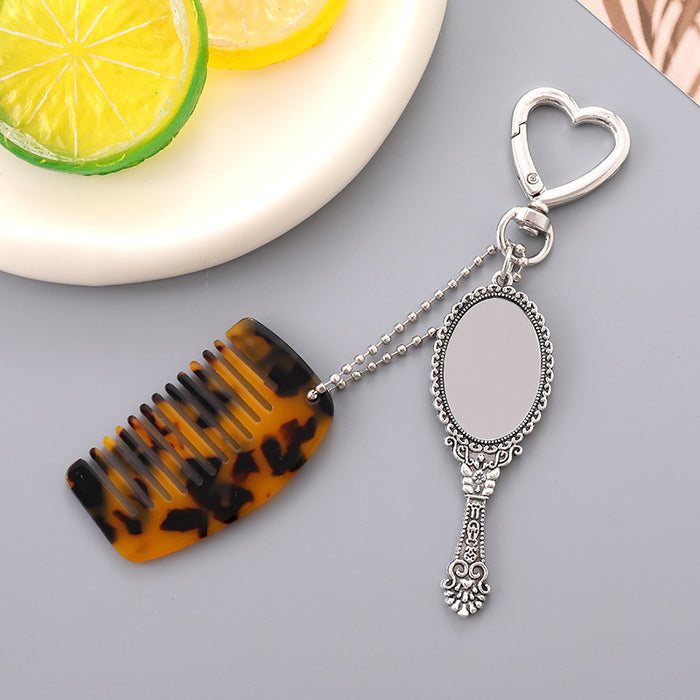 Wholesale Comb Mobile Phone Pendant Bag Hanging Mini Handle Cosmetic Mirror Keychain