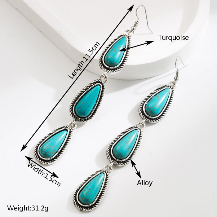 Wholesale Exaggerated teardrop earrings inlaid with turquoise