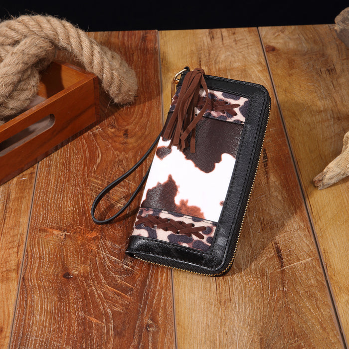 Wholesale Vintage leather carving embossed bohemian style ladies hand-held wallet card holder purse